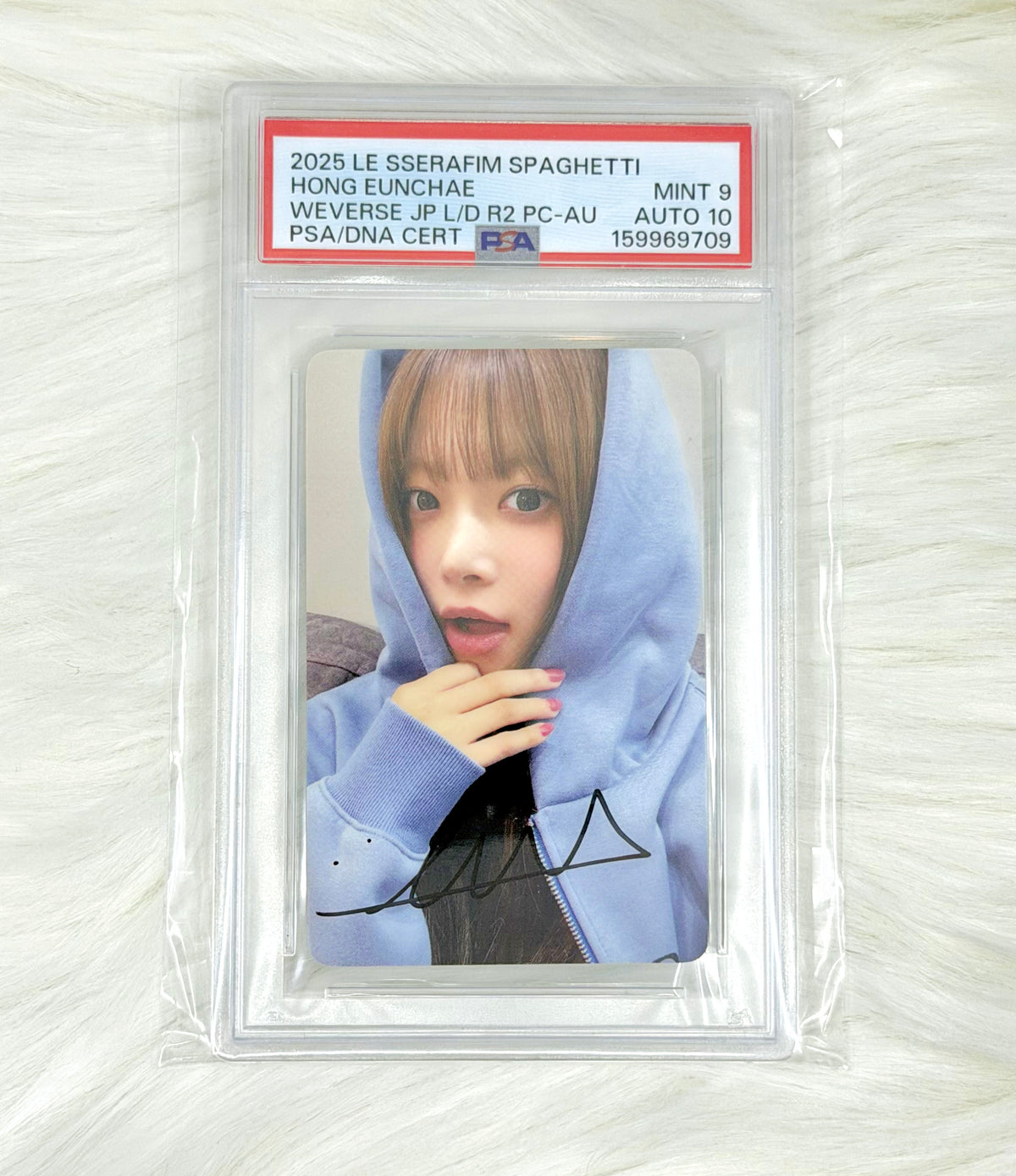 LE SSERAFIM Hong Eunchae 2025 SPAGHETTI Weverse Japan Lucky Draw Signed Photocard | PSA 9 Auto 10