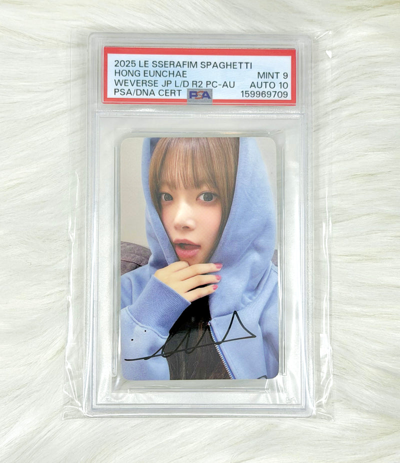 LE SSERAFIM Hong Eunchae 2025 SPAGHETTI Weverse Japan Lucky Draw Signed Photocard | PSA 9 Auto 10