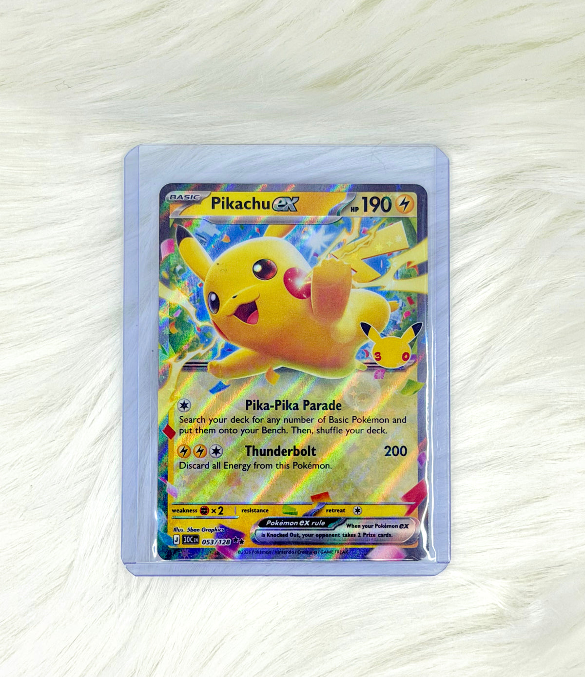 Pokémon TCG Pikachu ex 053/128 | 30th Celebration | Double Rare | English | Near Mint